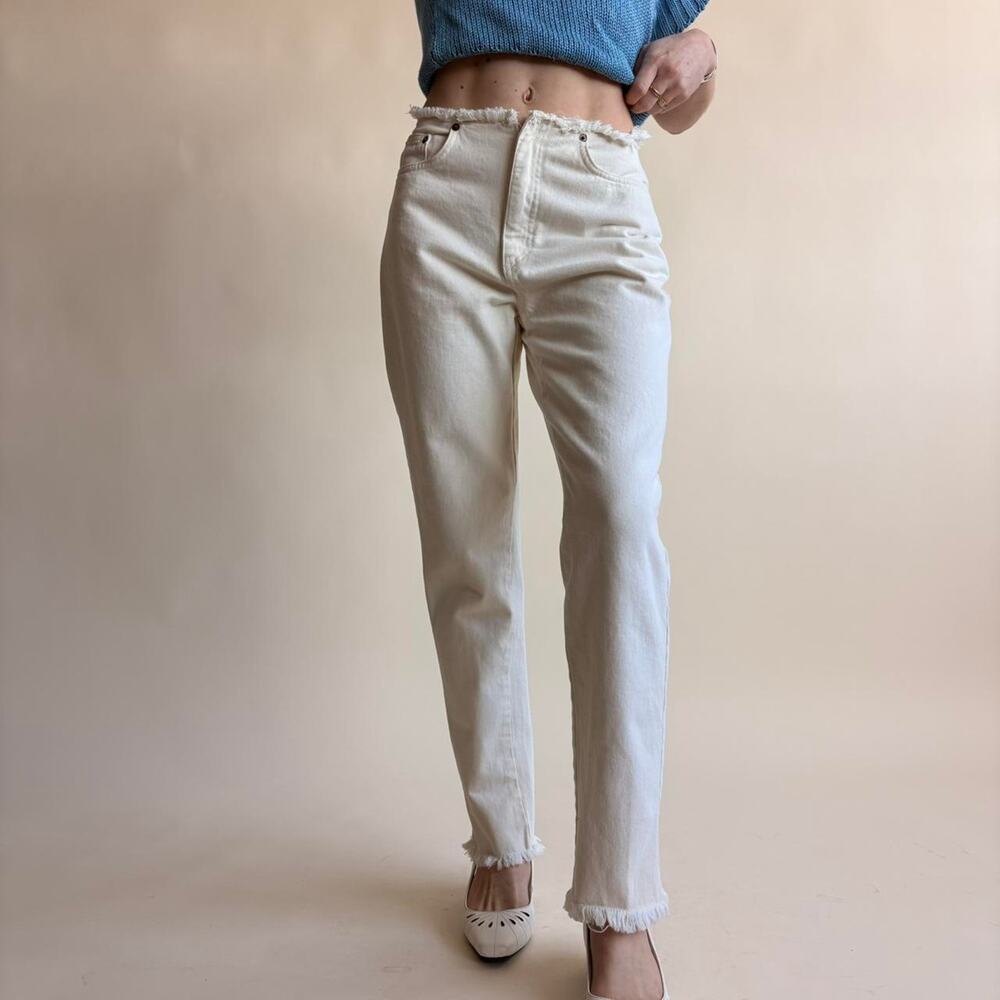 Naf Naf White Raw Hem Jeans - Grunge Edge, Fits Size 2